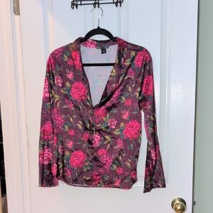 Victoria's Secret Pink Floral Satin Button-Front Shirt